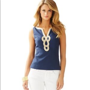 Lilly Pulitzer Navy & Gold Janice Sleeveless Top 2